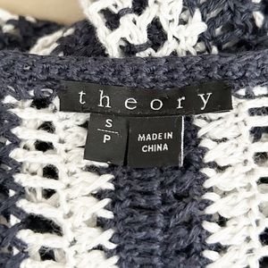 THEORY Amena Striped Open Knit Sweater Navy and White Stripe - Nautical - Size S